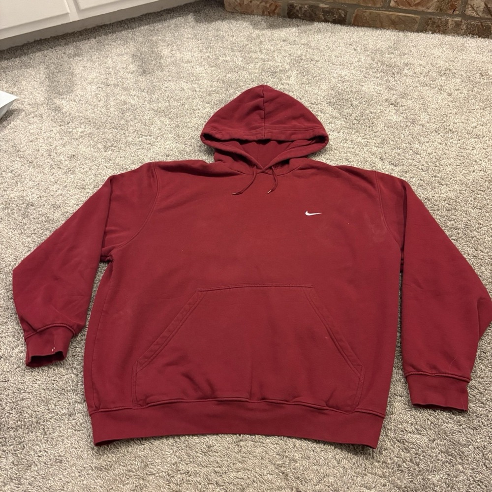 Vintage Y2K Nike Grey Bar Tag Men's Red Boxy Hoodie Sweatshirt Size XL 123942